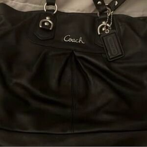 Coach Black Leather Tote with Silver Accents